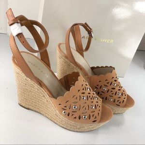 Marc Fisher laser cut peep toe wedge sandals 8.5 M